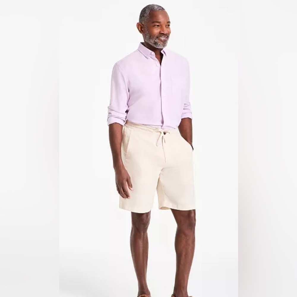 Club Room Men's Luxury Linen 9" Inseam Drawstring Shorts NWT Size XL